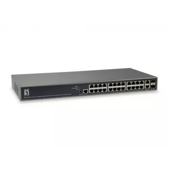 LevelOne TURING 26-poorts L3 Lite managed Gigabit PoE-switch, 24 PoE-uitgangen, 370 W, 2 x SFP/RJ45 combo