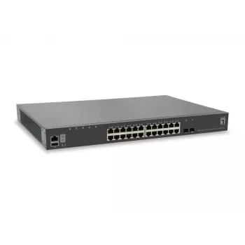 LevelOne KILBY 28-poorts stackbare L3 managed Gigabit-switch, 2 x 10GbE SFP+, 1 x 10GbE moduleslot