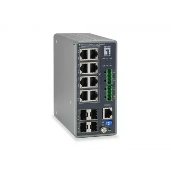 LevelOne TURING 12-poorts L3 Lite managed Gigabit industriële switch, 8 PoE-uitgangen, 240 W, 802.3at/af PoE, 4 x SFP, -40 °C tot 75 °C