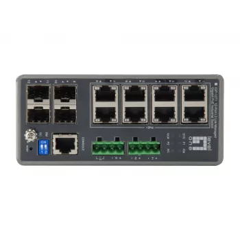 LevelOne TURING 12-poorts L3 Lite managed Gigabit industriële switch, 8 PoE-uitgangen, 240 W, 802.3at/af PoE, 4 x SFP, -40 °C tot 75 °C