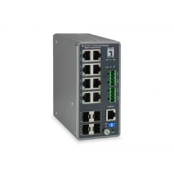 LevelOne TURING 12-poorts L3 Lite managed Gigabit industriële switch, 4 x SFP, DIN-rail, -40 °C tot 75 °C