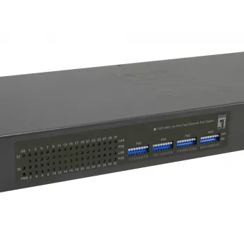 LevelOne 34-poorts Fast Ethernet PoE-switch, 802.3at/af PoE, 32 PoE-uitgangen, 2 x Gigabit RJ45, 250W