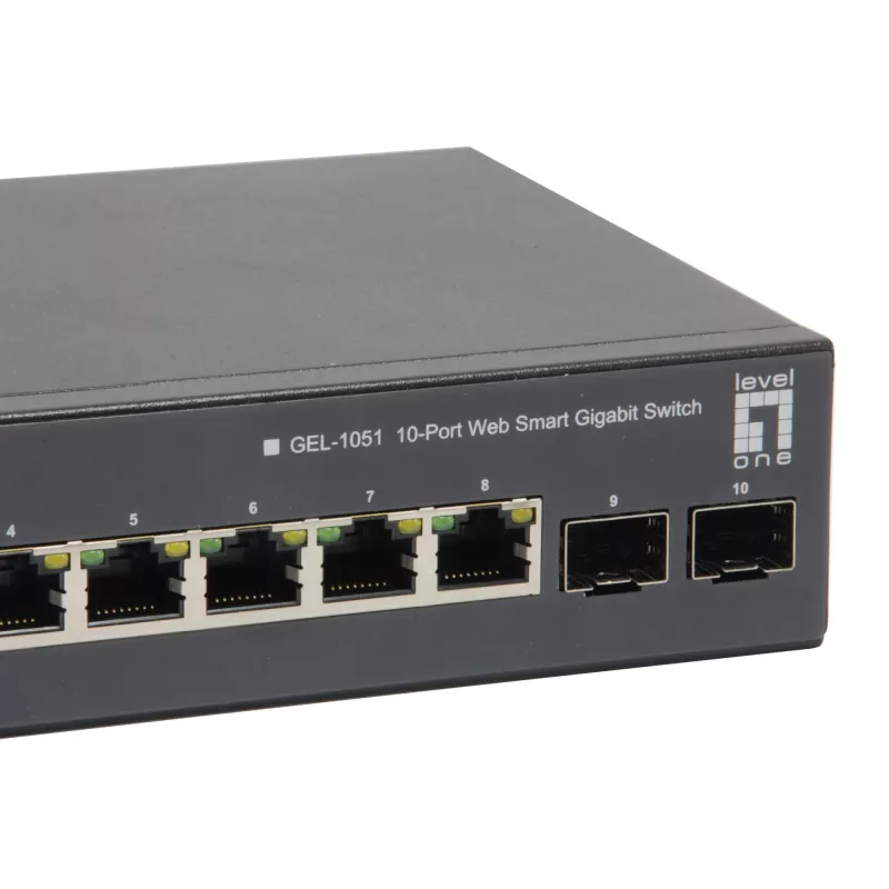 LevelOne 10-poorts web smart Gigabit PoE-switch, 8 PoE-uitgangen, 2 x Gigabit SFP, 70W