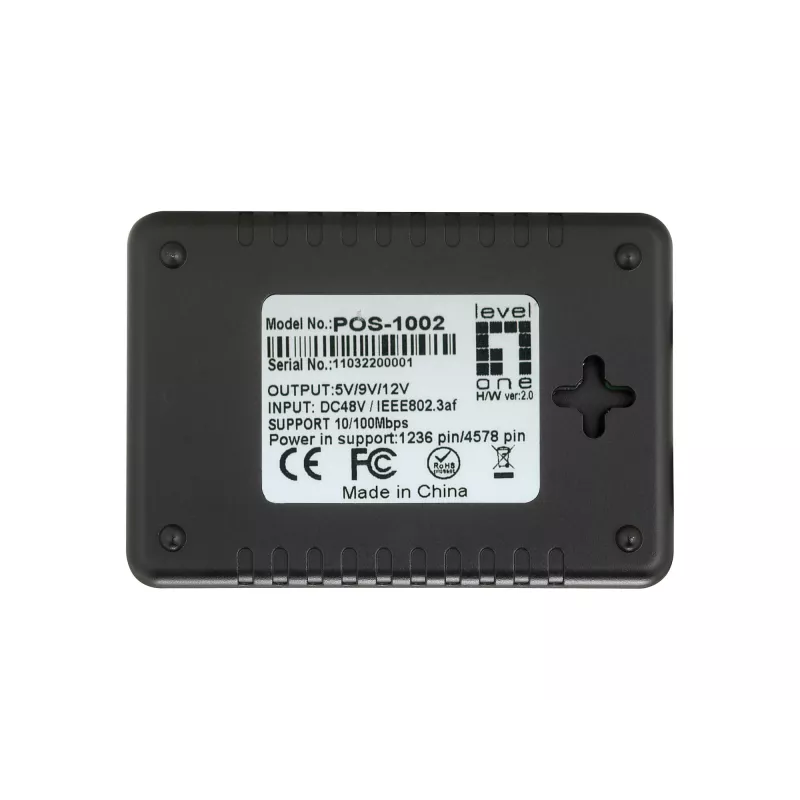 LevelOne Fast Ethernet PoE-splitter, 802.3af PoE, 5-12V DC-uitgang