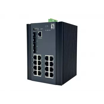 LevelOne 20-poorts L2 Plus managed Gigabit industriële switch, 16x 1GbE RJ45, 4x 1/2.5GbE SFP, DIN-rail, -40°C tot 80°C