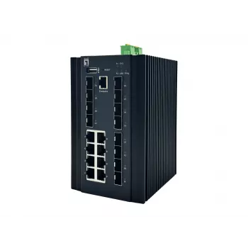 LevelOne 20-poorts L2 Plus managed industriële switch, 8 x 1GbE RJ45, 8 x 1GbE SFP, 4 x 1/2.5GbE SFP, DIN-rail, -40°C tot 80°C