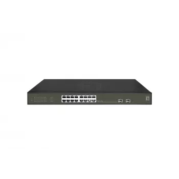 LevelOne Hilbert 18-poorts gigabit PoE smart lite switch, 16 PoE-uitgangen, 2 x gigabit SFP, 802.3at/af PoE, 230 W PoE-budget