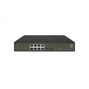 LevelOne Hilbert 10-poorts gigabit PoE smart lite switch, 8 PoE-uitgangen, 2 x gigabit SFP, 802.3at/af PoE, 130W PoE-vermogensbudget