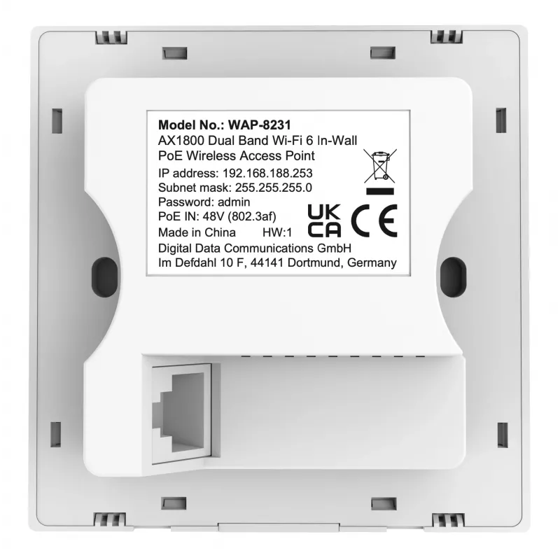 LevelOne AX1800 dualband Wi-Fi 6 in-wall PoE WLAN-accesspoint
