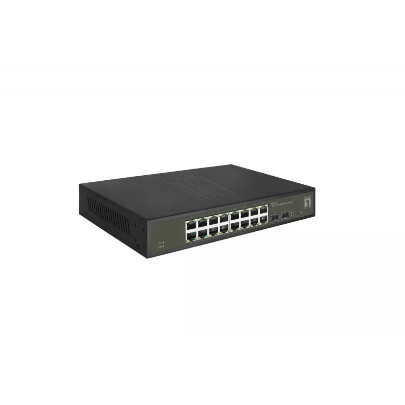 LevelOne Hilbert 18-poorts gigabit smart lite switch, 16 x gigabit RJ45, 2 x gigabit SFP