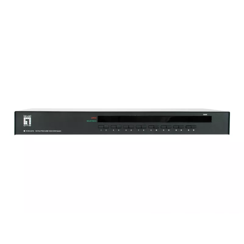LevelOne 16-poorts PS/2-USB VGA KVM-switch, 2048 x 1536 pixel, rackmontage, 1U, zwart