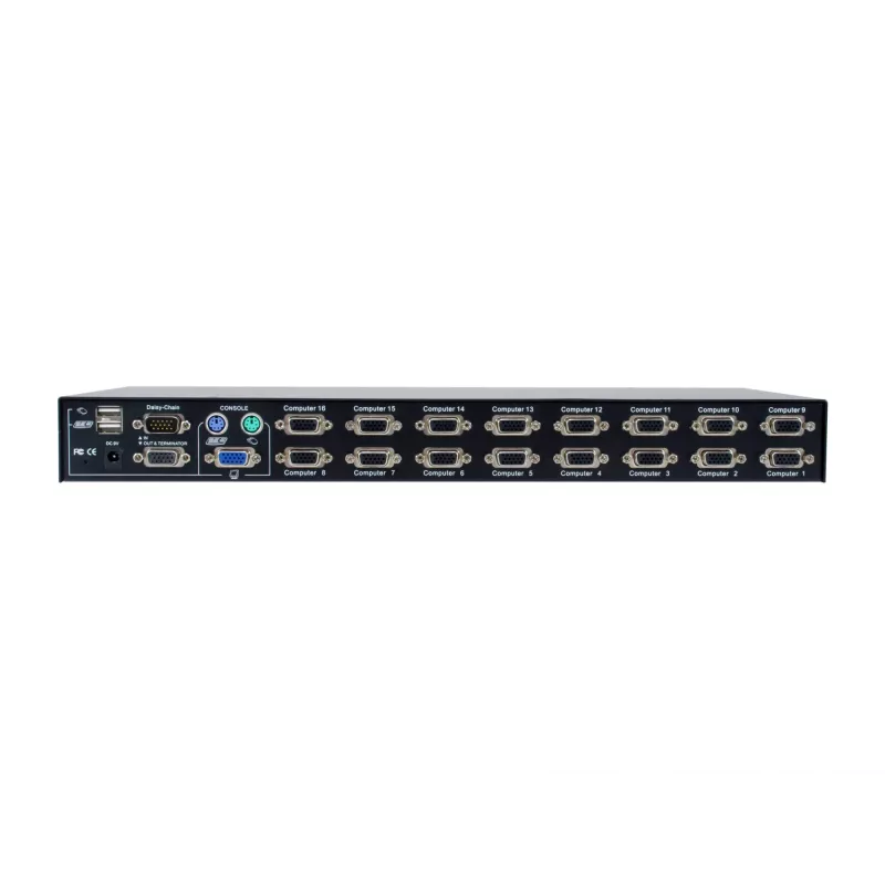 LevelOne 16-poorts PS/2-USB VGA KVM-switch, 2048 x 1536 pixel, rackmontage, 1U, zwart