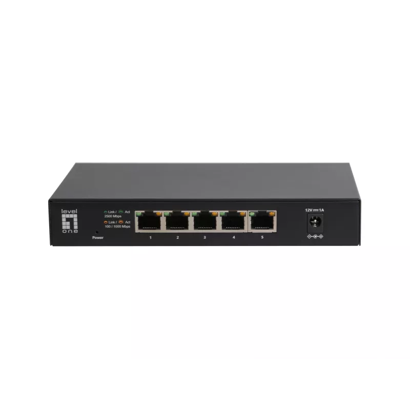 5-poorts unmanaged 2.5G Ethernet-switch LEVELONE GEU-0525 — 5× 2.5G RJ-45, unmanaged, 25 Gbit/s switching, wandmontage