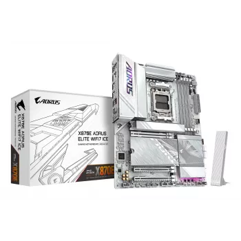 GIGABYTE X870E AORUS ELITE WIFI7 ICE moederbord - ondersteunt AMD Ryzen 9000 CPU's, 16+2+2 fasen Digital VRM, tot 8200Hz DDR5 (OC), 3xPCIe 5.0 + 1xPCIe 4.0, Wi-Fi 7, 2.5GbE LAN, USB 4