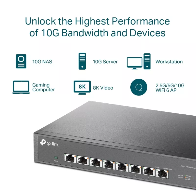 Unmanaged switch TP-Link TL-SX1008 8-poorts 10G desktop/rackmount