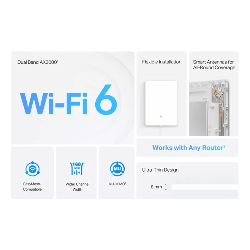 TP-Link Archer AX3000 dual-band Wi-Fi 6 Air range extender, netwerk-repeater, 2976 Mbit/s, wit, wand, FCC, RoHS, 12 V