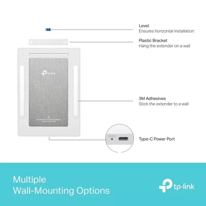 TP-Link Archer AX3000 dual-band Wi-Fi 6 Air range extender, netwerk-repeater, 2976 Mbit/s, wit, wand, FCC, RoHS, 12 V