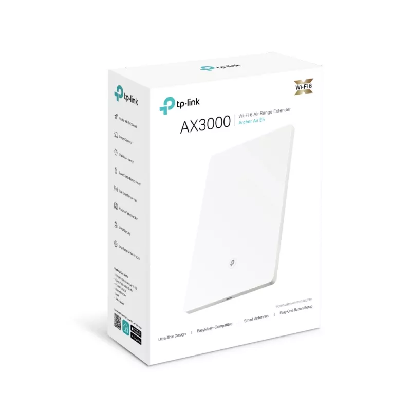 TP-Link Archer AX3000 dual-band Wi-Fi 6 Air range extender, netwerk-repeater, 2976 Mbit/s, wit, wand, FCC, RoHS, 12 V