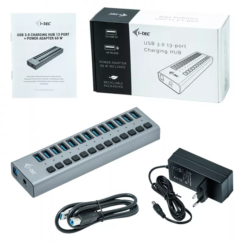 i-tec USB 3.0 oplaad-HUB 13 poorten + netadapter 60 W