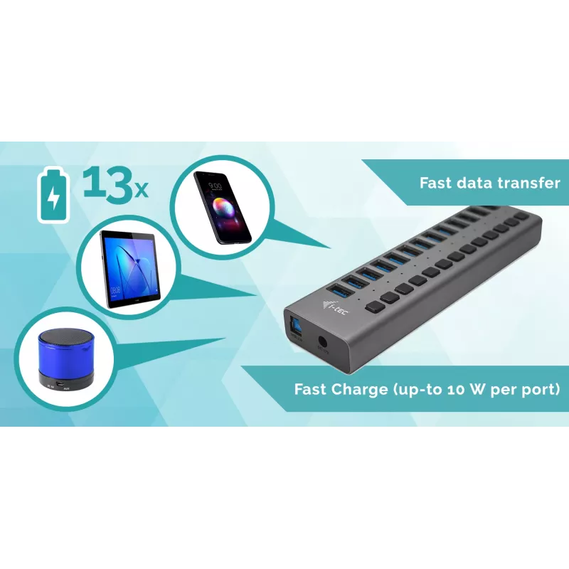 i-tec USB 3.0 oplaad-HUB 13 poorten + netadapter 60 W