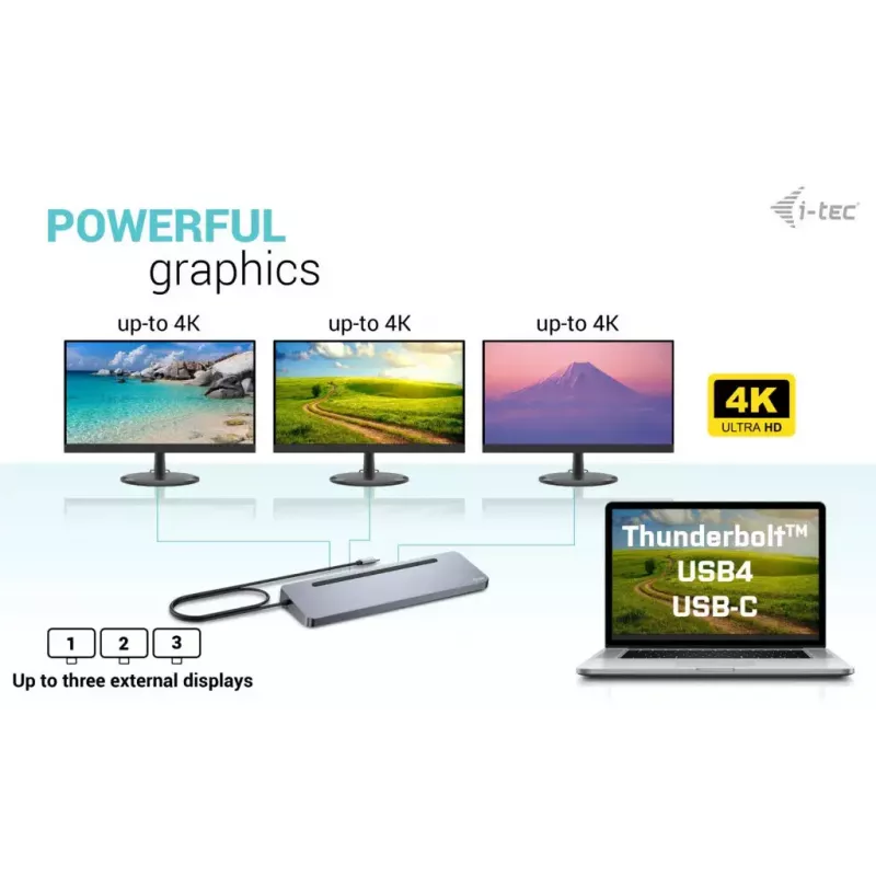 i-tec USB-C metalen ergonomische 3x 4K display dockingstation + Power Delivery 100 W
