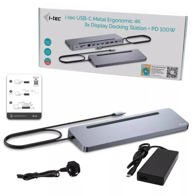 i-tec USB-C metalen ergonomische 3x 4K display dockingstation + Power Delivery 100 W