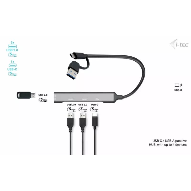 i-tec USB-C/USB-A metalen HUB 1x USB 3.0 + 3x USB 2.0