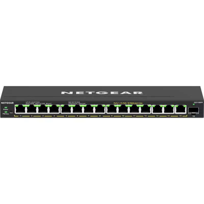 Managed switch NETGEAR GS316EPP 16-poorts PoE+ Gigabit Ethernet