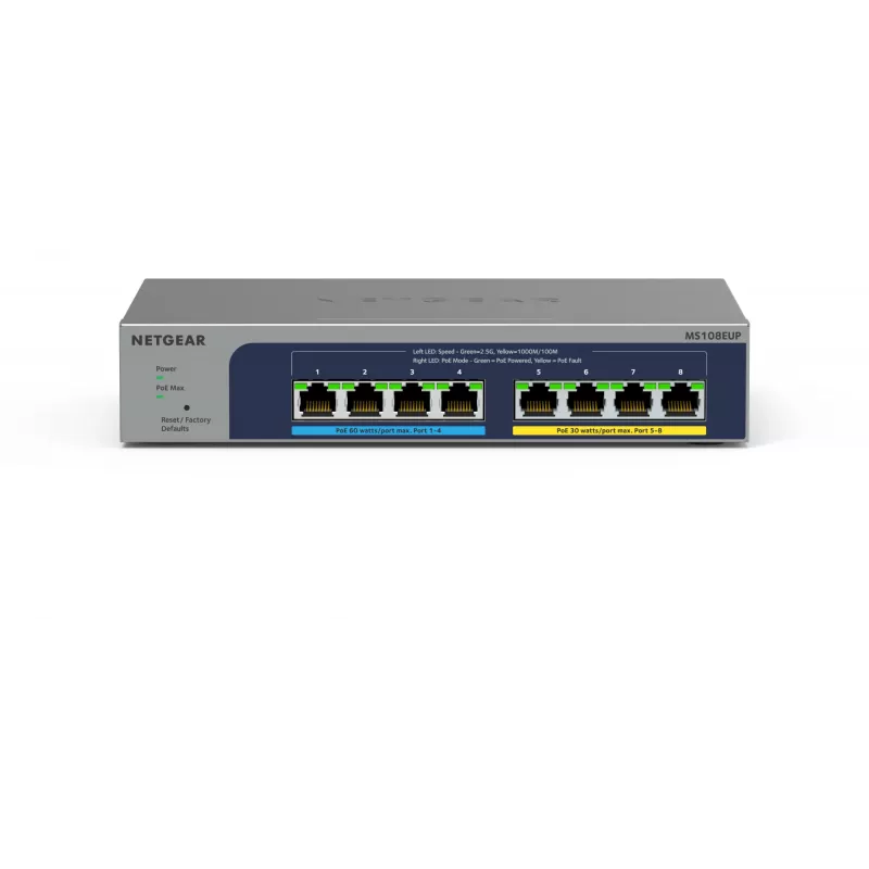 NETGEAR 8-poorts Ultra60 PoE++ Multi-Gigabit (2,5G) Ethernet Plus switch managed L2/L3 2.5G Ethernet (100/1000/2500) Power over Ethernet (PoE) grijs