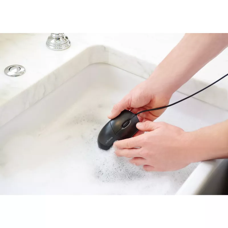 Kensington Pro Fit bedrade, wasbare muis, dubbelhandig, optisch, USB, 1600 DPI, zwart