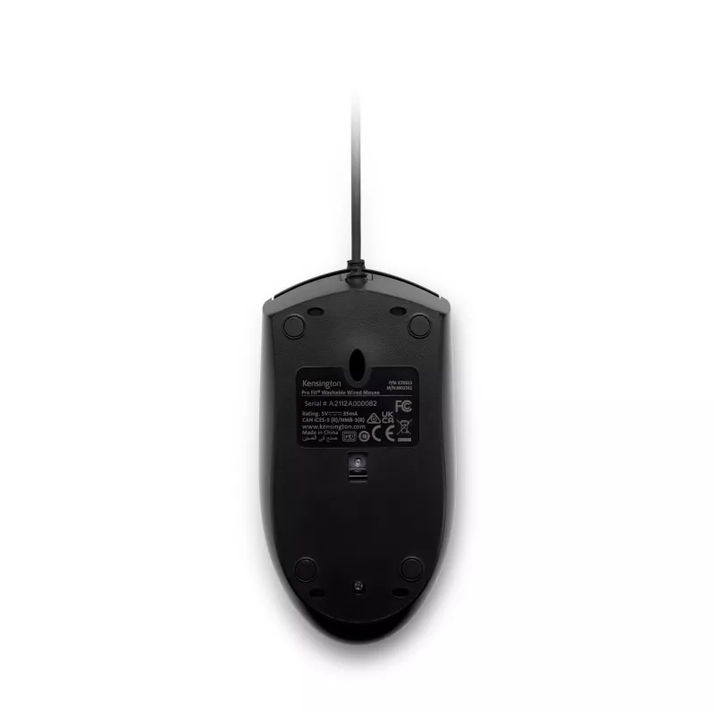 Kensington Pro Fit bedrade, wasbare muis, dubbelhandig, optisch, USB, 1600 DPI, zwart
