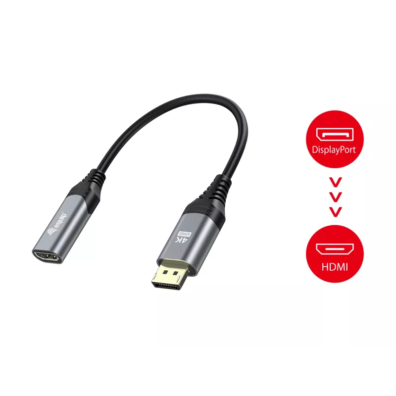 Equip DisplayPort 1.2 naar HDMI-adapter, 4K/60Hz, 0,15 m, DisplayPort, HDMI, stekker, bus, recht
