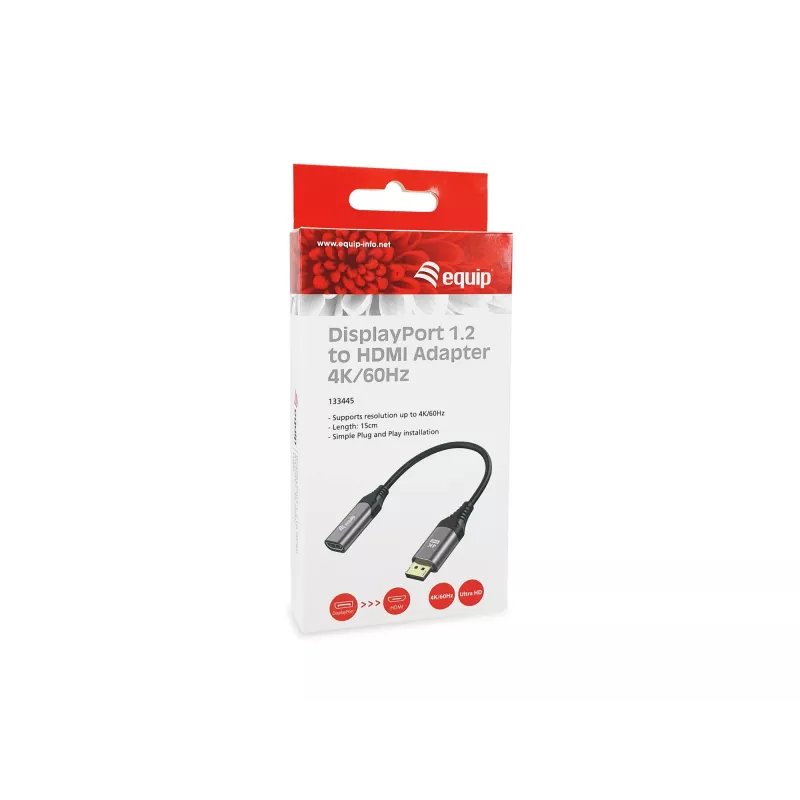 Equip DisplayPort 1.2 naar HDMI-adapter, 4K/60Hz, 0,15 m, DisplayPort, HDMI, stekker, bus, recht