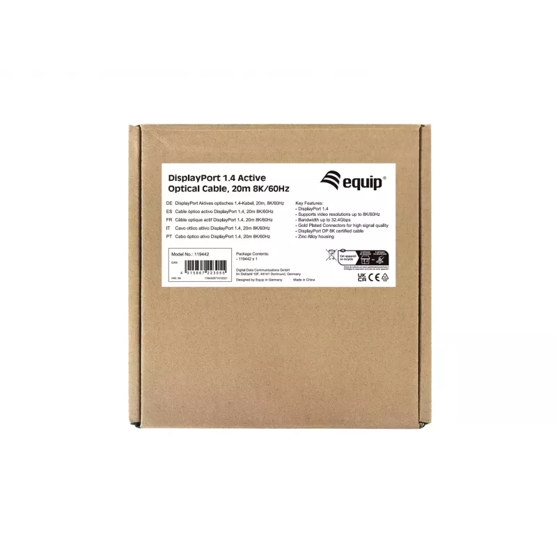 Equip DisplayPort 1.4 actieve optische kabel, 20 m, 8K/60Hz