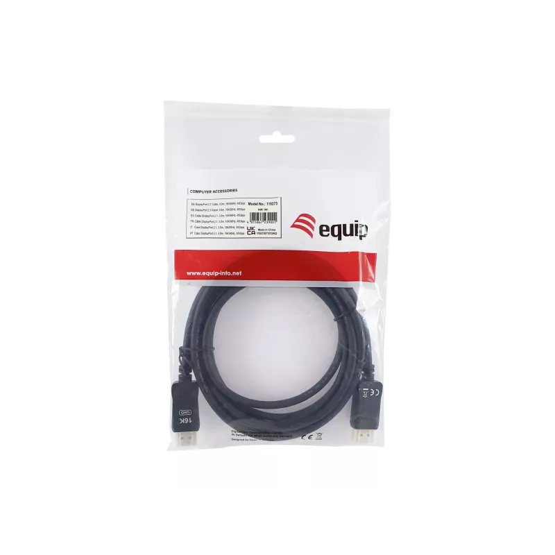 Equip DisplayPort 2.1 kabel, 3,0 m, 16K/60Hz, 40 Gbit/s