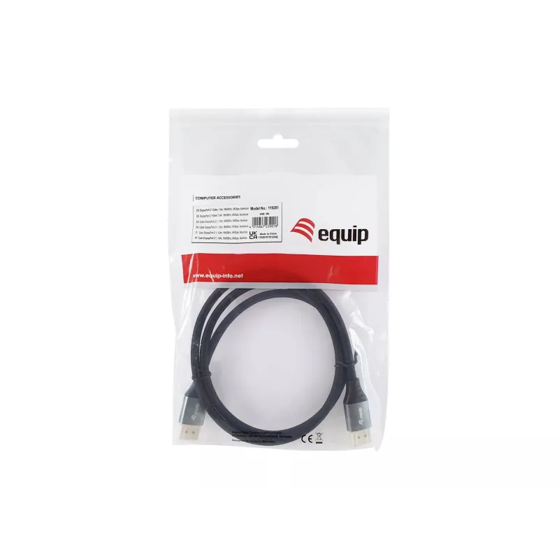 Equip DisplayPort 2.1 premium kabel, 1,0 m, 16K/60Hz, 54 Gbit/s