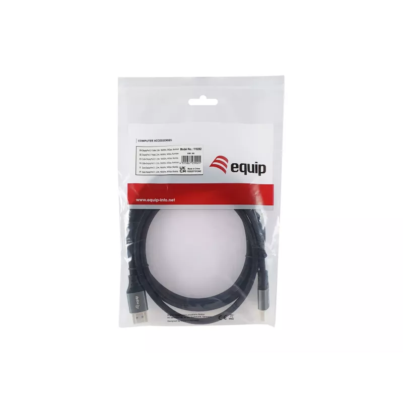 Equip DisplayPort 2.1 premium kabel, 2,0 m, 16K/60 Hz, 54 Gbit/s