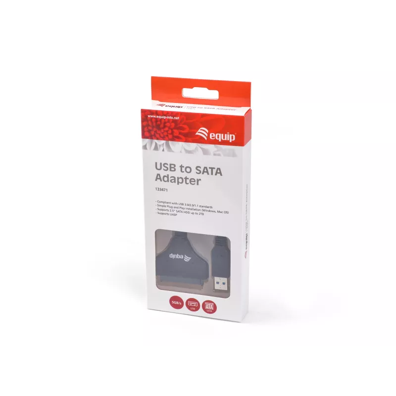 Equip USB 3.0 naar SATA adapter, zwart, 5 Gbit/s, CE, 50 mm, 9,5 mm, 550 mm