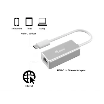 Equip USB Type-C naar RJ45 Gigabit netwerkadapter, bedraad, USB Type-C, Ethernet, 1000 Mbit/s, zilver