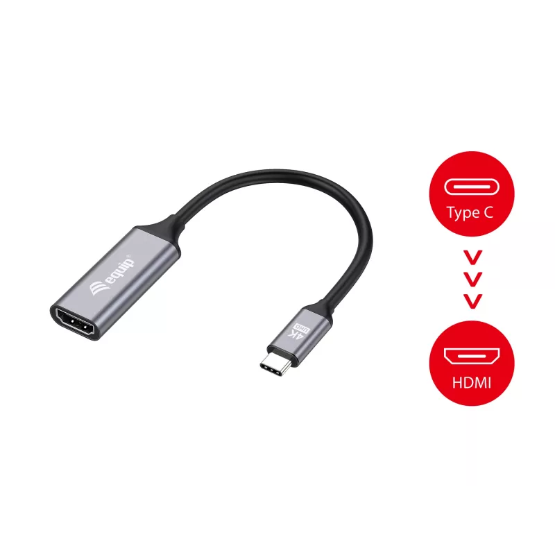Equip USB-C naar HDMI 2.0 adapter, 4K/60Hz, 0,15 m, USB Type-C, HDMI, stekker, bus, recht