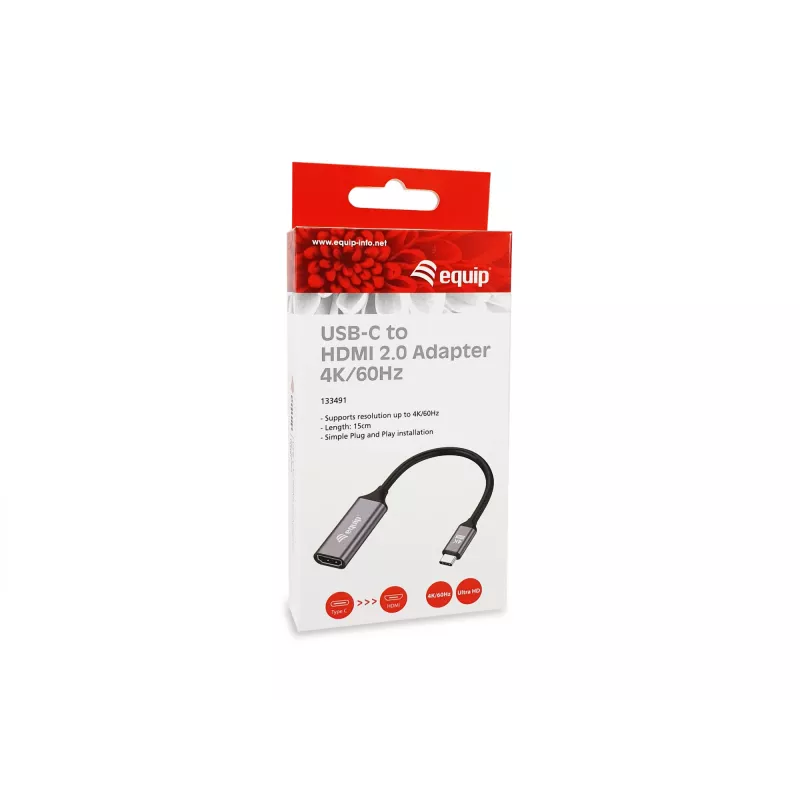 Equip USB-C naar HDMI 2.0 adapter, 4K/60Hz, 0,15 m, USB Type-C, HDMI, stekker, bus, recht