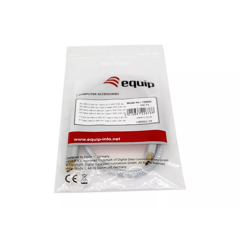 Equip USB 3.2 Gen 2 C naar C kabel, M/M, 2,0 m, 5 A, PD 100 W, 4K/60 Hz, 10 Gbit/s