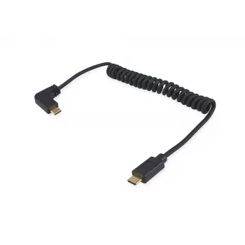 Equip USB 2.0 C naar C 90° haakse spiraalkabel M/M 1 m zwart