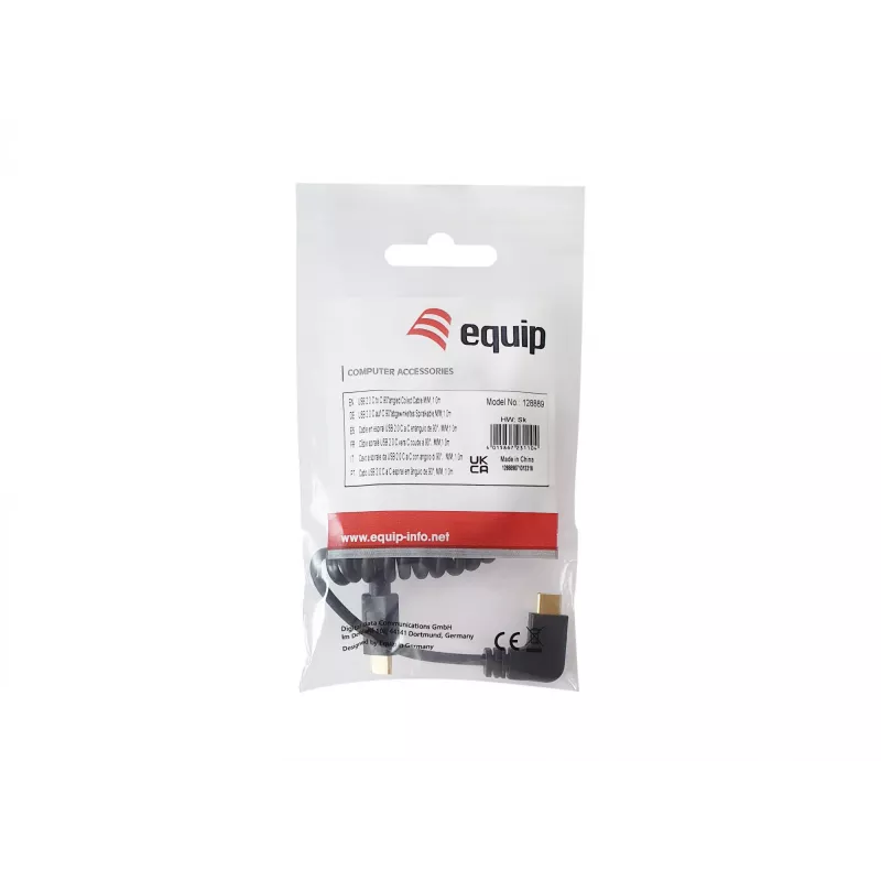 Equip USB 2.0 C naar C 90° haakse spiraalkabel M/M 1 m zwart
