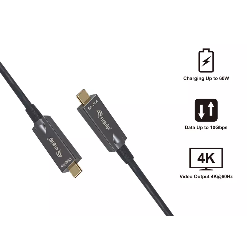 Equip USB-C naar C actieve optische kabel, M/M, 5,0 m, PD 60 W, 4K/60 Hz, 10 Gbit/s, video+data+PD