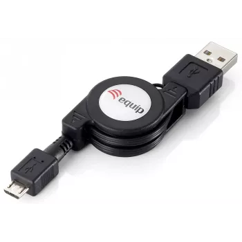 Equip USB 2.0 Type-A naar Micro-B oprolbaar kabel, 1,0 m, zwart
