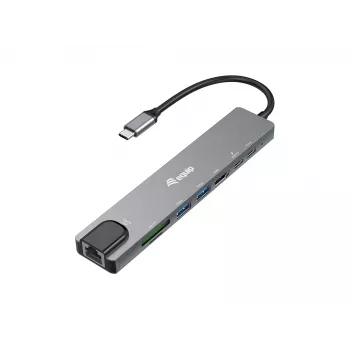 Equip USB-C 8-in-1 multifunctionele adapter, bedraad, USB Type-C, 100 W, 1000 Mbit/s, 1000BASE-T, IEEE 802.3ab