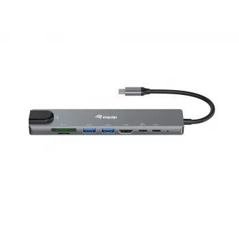 Equip USB-C 8-in-1 multifunctionele adapter, bedraad, USB Type-C, 100 W, 1000 Mbit/s, 1000BASE-T, IEEE 802.3ab