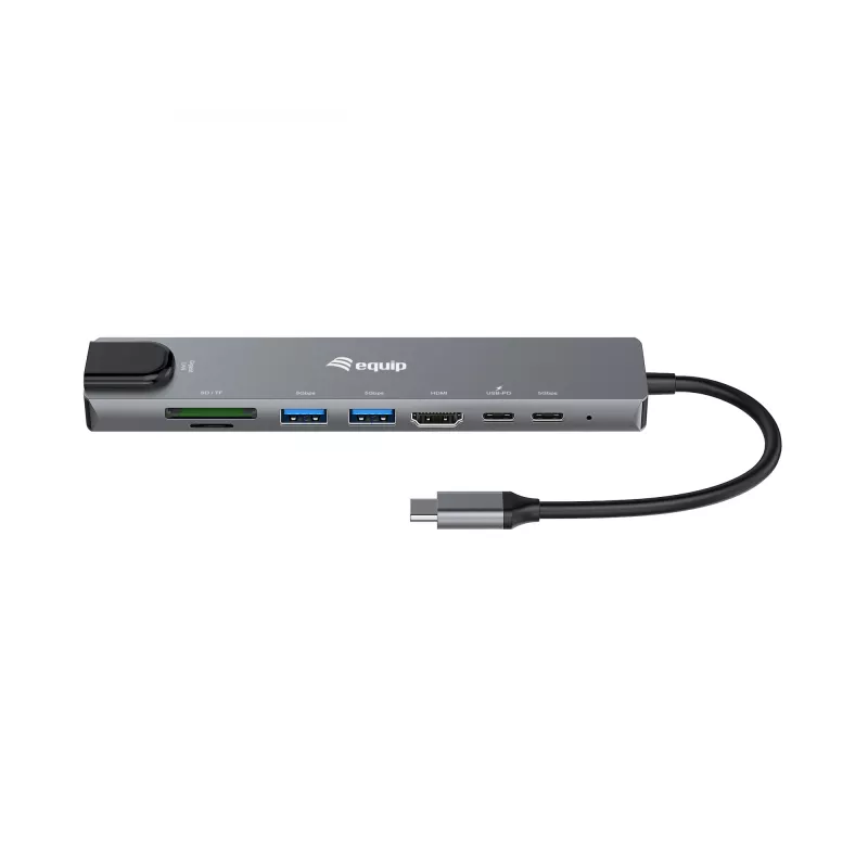 Equip USB-C 8-in-1 multifunctionele adapter, bedraad, USB Type-C, 100 W, 1000 Mbit/s, 1000BASE-T, IEEE 802.3ab
