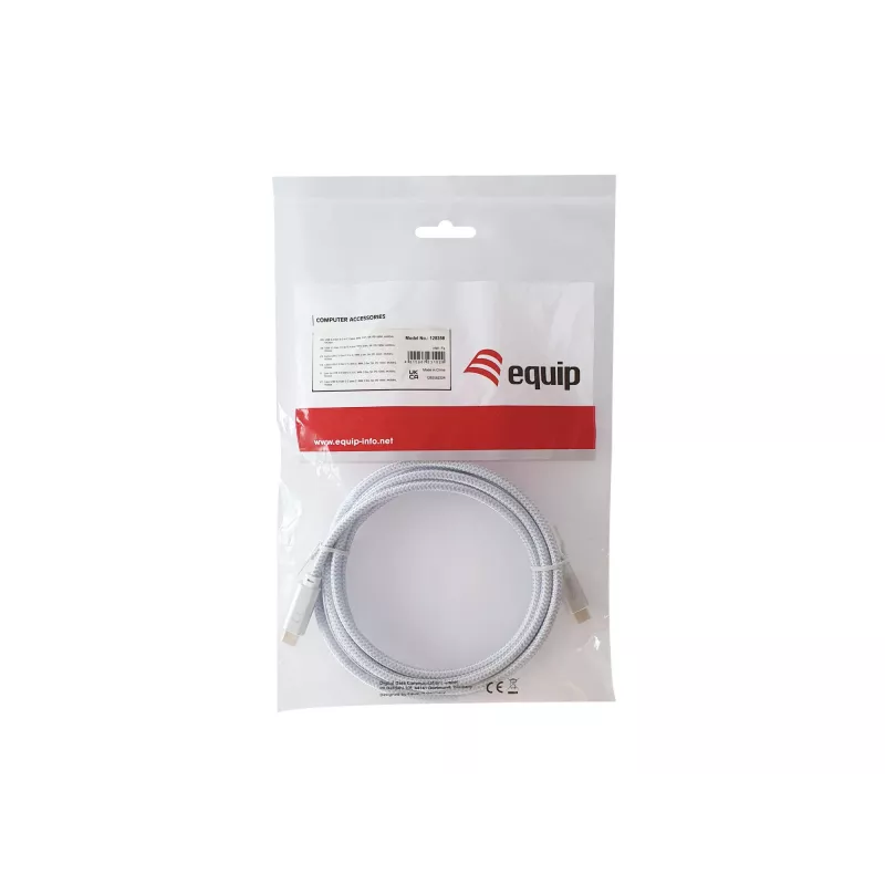 USB-C naar USB-C kabel EQUIP 3,0 m — USB 3.2 Gen 2, 10 Gbps, PD 100 W, 4K/60 Hz, wit